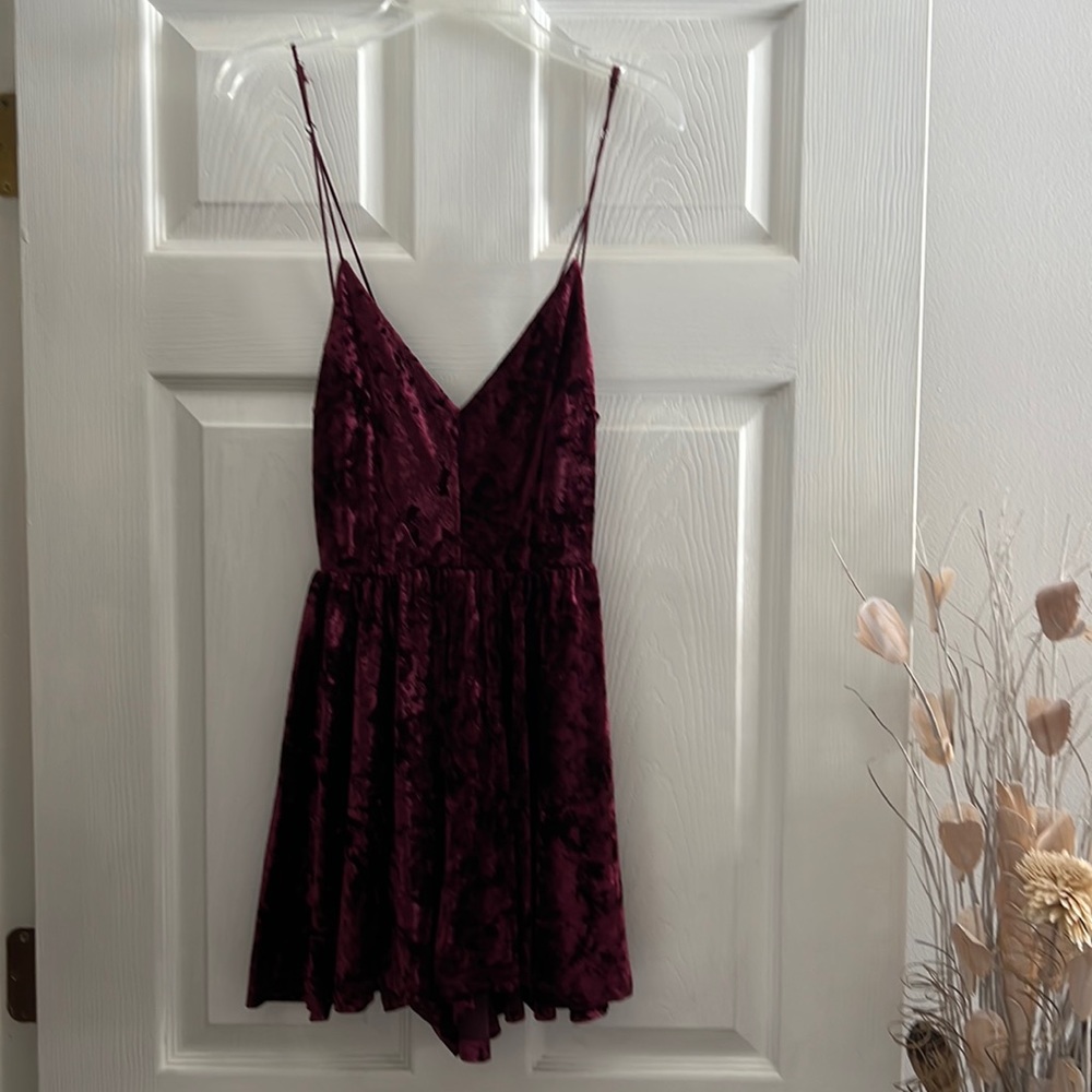 Maroon Crushed Velvet Strappy Romper in size S